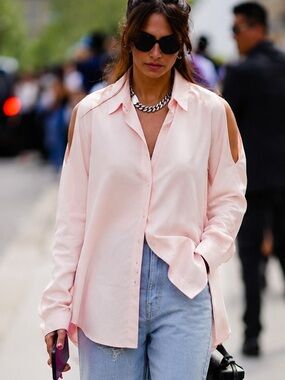 DKNY Light Pink Open Shoulder Shirt